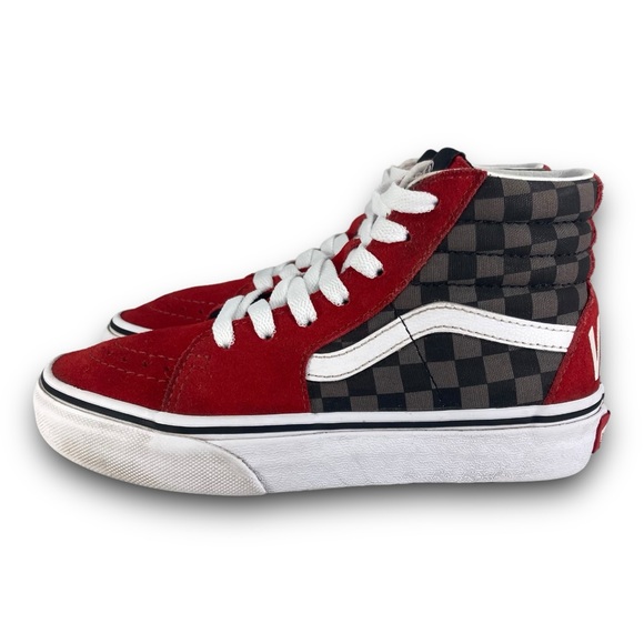 Vans Sk8 Hi Checkerboard Sneakers 508357 Skate Shoes Red Black Gray Youth 1.5 - Picture 2 of 9